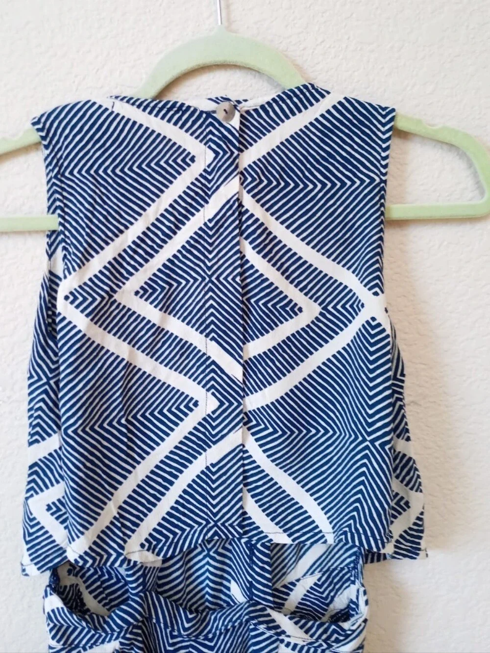 Mister Zimi blue and white geometric pattern pop-over wide-leg jumpsuit